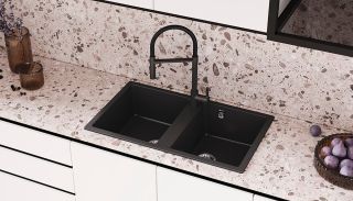 Смеситель для кухни Ulgran Classic U-024-328 с высоким гибким изливом бежевый